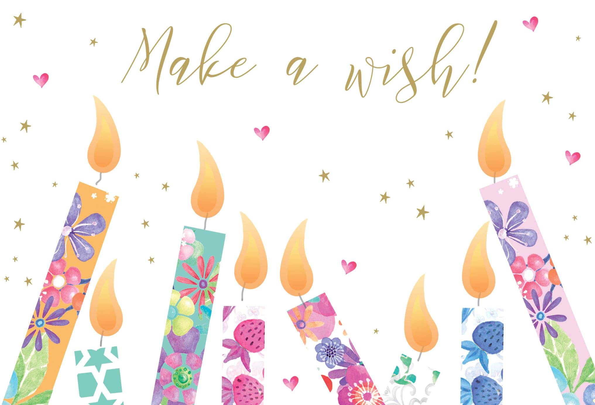 Make A Wish Candles birthday card by Pictura featuring colorful candles and festive design on a greeting card.